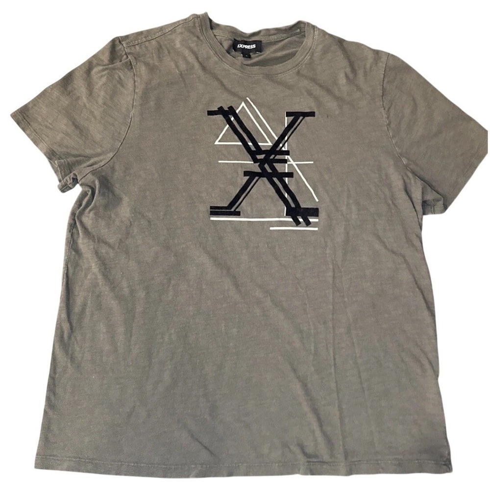 Express Graphic T Shirt Mens XL Olive Green Logo Abstract Streetwear Urban - Picture 2 of 12